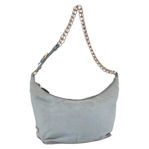 Authentic PRADA Chain Shoulder Bag Nylon Light Blue Gold